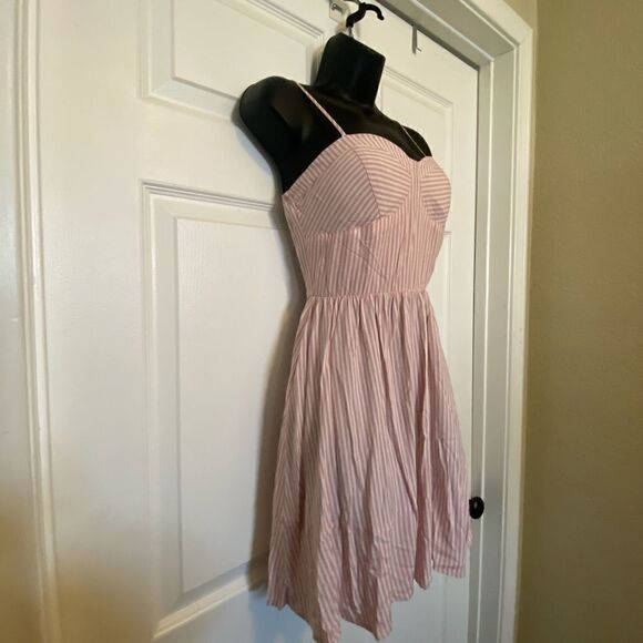 NWT 💗 Pink Striped Material Girl Ruffle Hem Dress - Picture 7 of 14